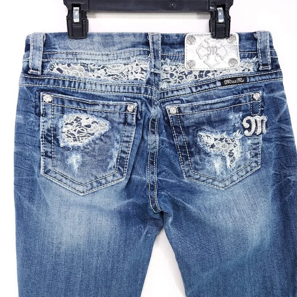 Miss Me Jeans Women Size 28 Blue Signature Rise Boot Stretch Thick Stitch_7